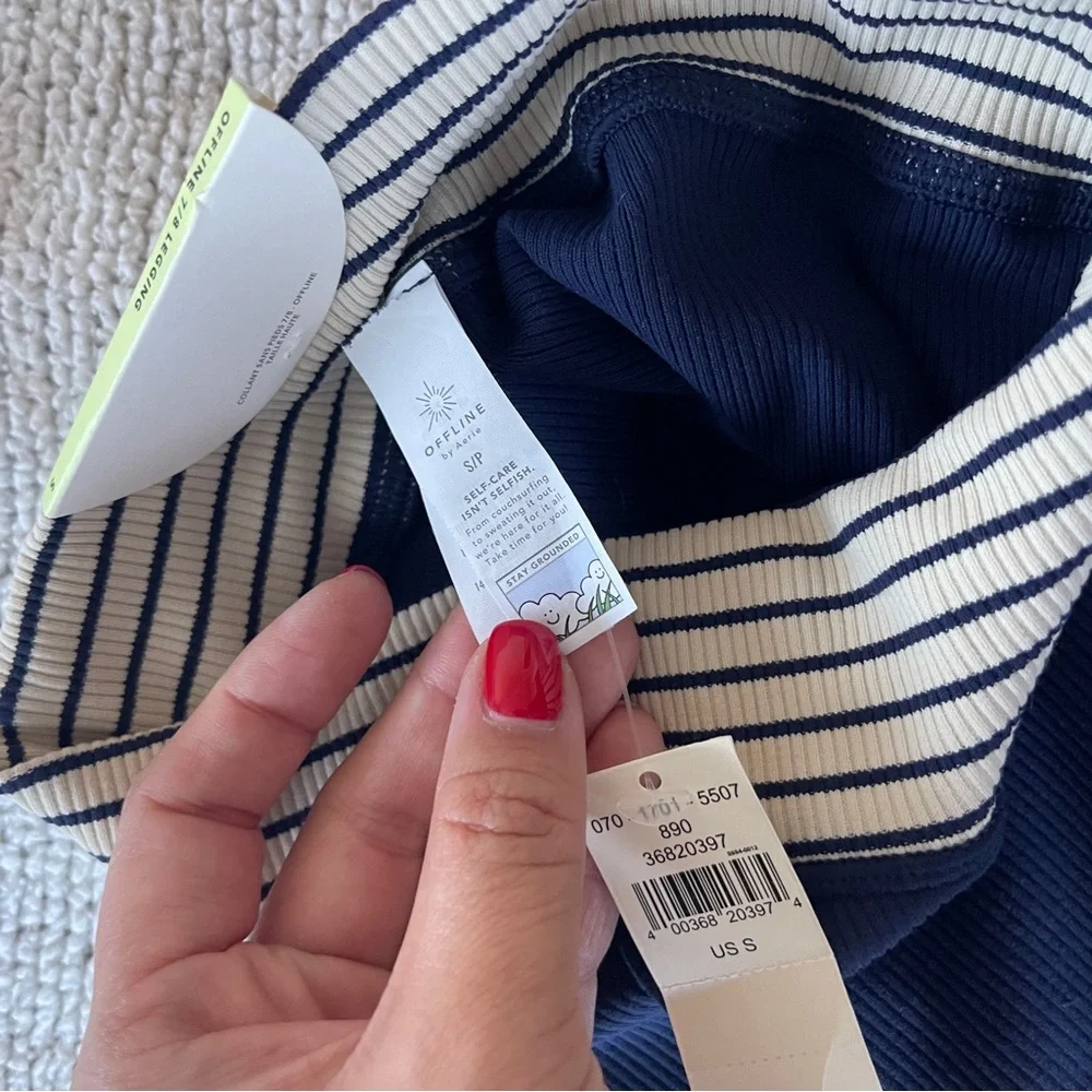 Aerie Navy Blue workout Leggings with Striped Waistband S  NWT - Picture 5 of 7